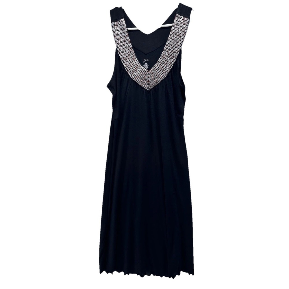 Vintage Jessica Dress Black Sequin Size‎ M Sequin Sleeveless V Neck Ruffle Hem